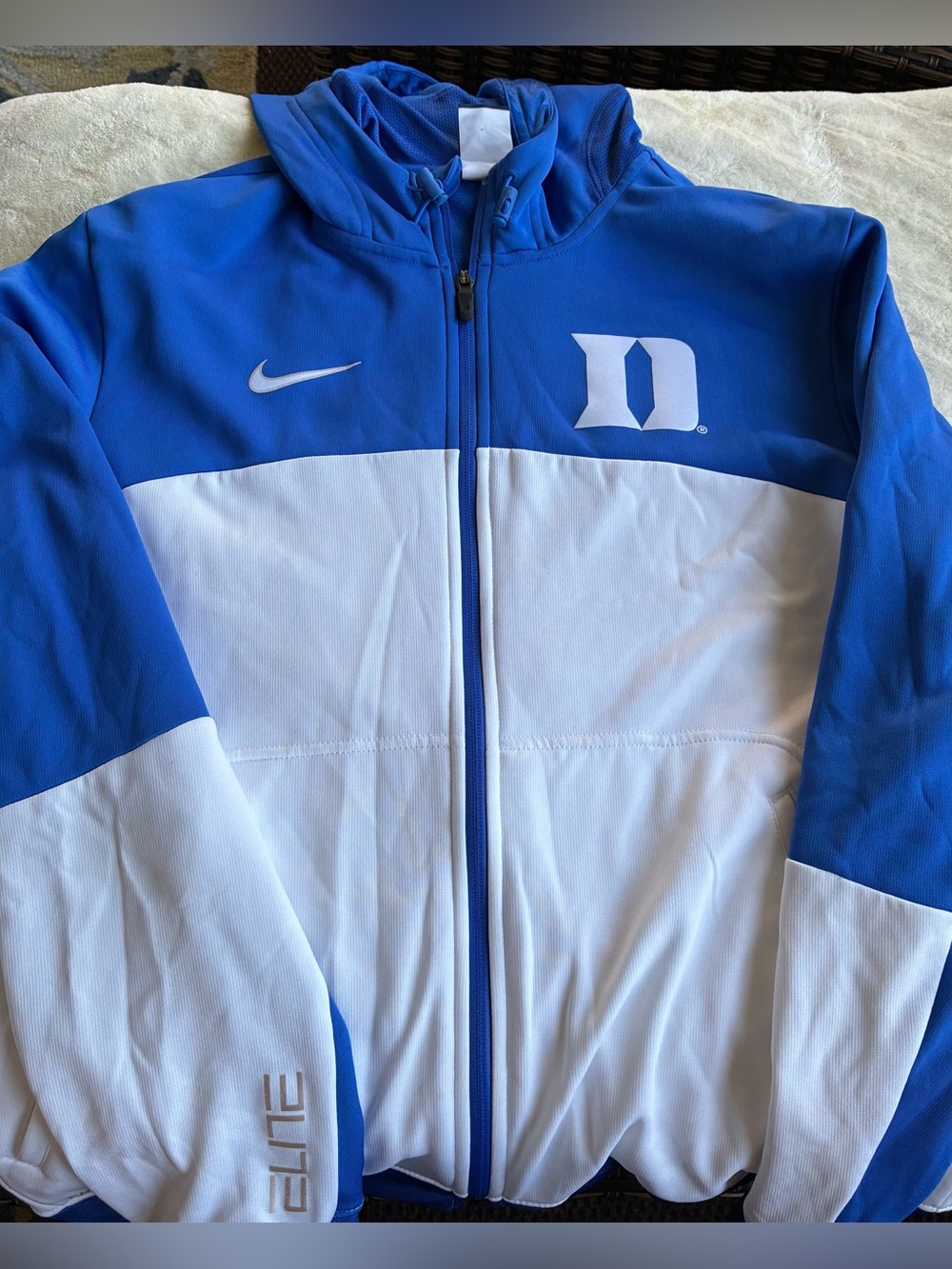 Nike Duke Blue Devils THERMA-FIT Jacket White/Blue Full Zip With Hood Size Med